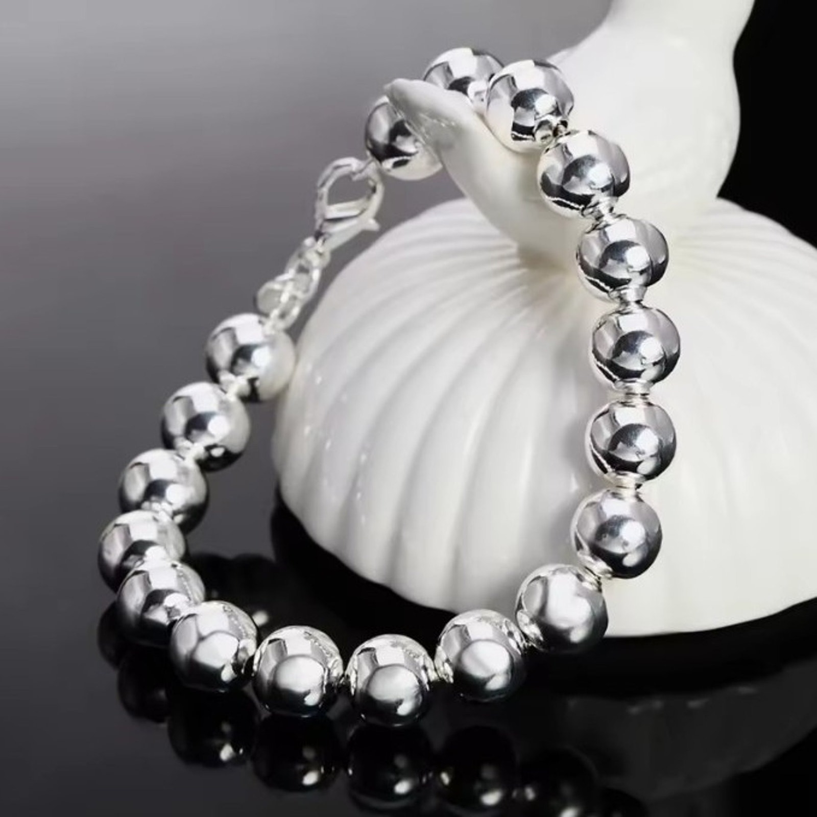 925 Sterling Silver Bracelet 10mm Pearl Ball Vintage Womens Fashion Boho Gift 49$
